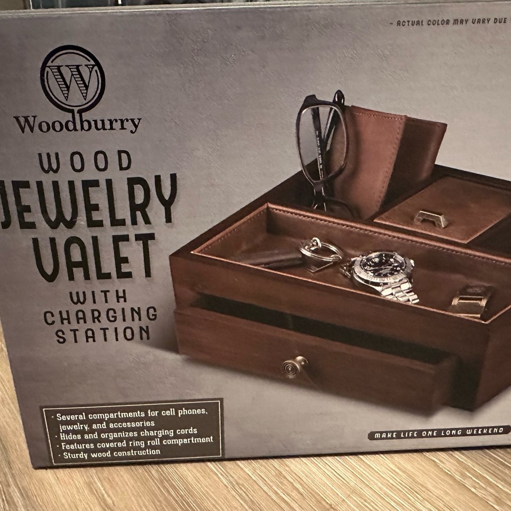 Brown Jewelry Valet with Charging Station